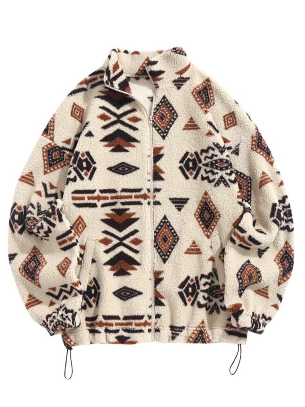 Women's Long Sleeve Zip Up Coat Faux Fur Ethnic Aztec Print Fall Jacket with